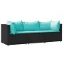 Set de muebles de jardín 3 pzas y cojines ratán sintético negro by , Outdoor sofas - Ref: Foro24-319798, Price: 219,74 €, Dis...