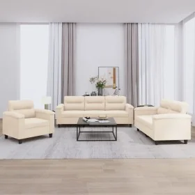 Juego de sofás con cojines 3 piezas tela microfibra beige by , Sofas - Ref: Foro24-3202295, Price: 771,59 €, Discount: -5%%