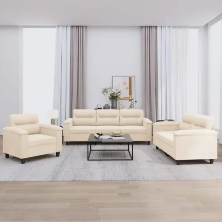 Juego de sofás con cojines 3 piezas tela microfibra beige by , Sofas - Ref: Foro24-3202295, Price: 771,59 €, Discount: -5%%