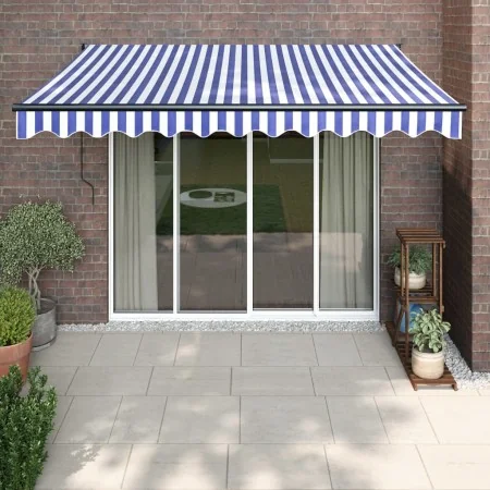 Toldo retráctil automático azul y blanco 3,5x2,5 m | Foro24.es | Tu tienda online para hogar, jardín y más Foro24.es