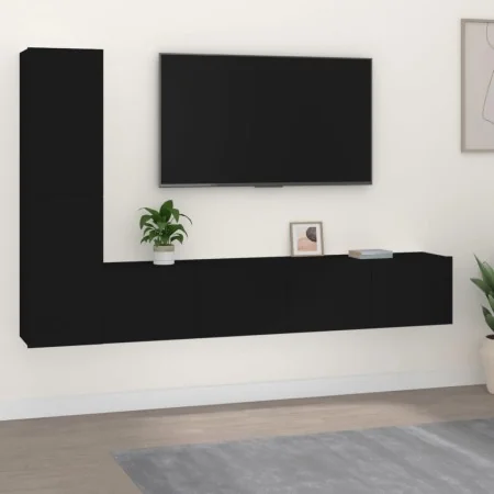 Set de muebles para TV 4 piezas madera contrachapada negro von , TV-Möbel - Ref: Foro24-3114311, Preis: 144,39 €, Rabatt: -5%%