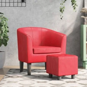Sillón con taburete cuero sintético rojo by , Armchairs - Ref: Foro24-356496, Price: 163,62 €, Discount: -5%%