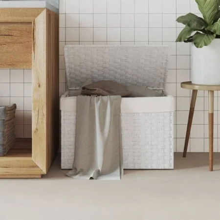 Cesto ropa sucia con tapa ratán sintético blanco 55,5x35x34 cm by , Laundry baskets - Ref: Foro24-372053, Price: 60,58 €, Dis...