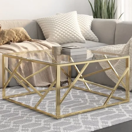 Mesa de centro dorada acero inoxidable y vidrio templado by , Coffee table - Ref: Foro24-349946, Price: 199,96 €, Discount: -5%%