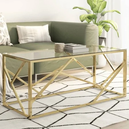 Mesa de centro dorada acero inoxidable y vidrio templado | Foro24.es | Tu tienda online para hogar, jardín y más Foro24.es