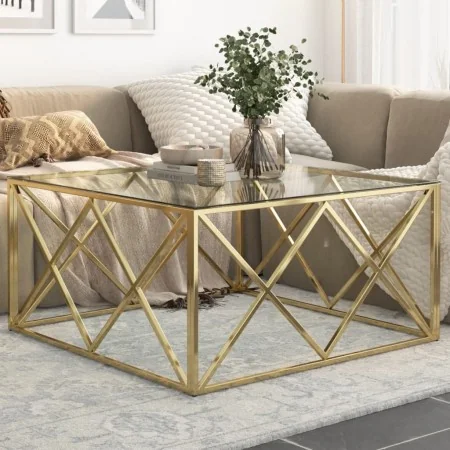 Mesa de centro dorada acero inoxidable y vidrio templado | Foro24.es | Tu tienda online para hogar, jardín y más Foro24.es