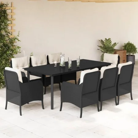 Set de comedor de jardín 9 pzas y cojines ratán sintético negro von , Gartensets - Ref: Foro24-3211919, Preis: 973,07 €, Raba...