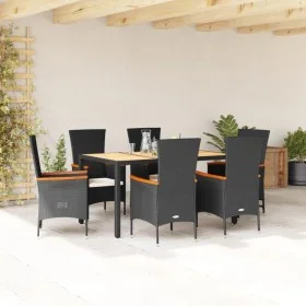 Set de comedor de jardín 7 pzas y cojines ratán sintético negro de , Conjuntos de jardín - Ref: Foro24-3277512, Precio: 684,0...