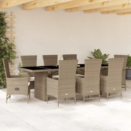 Set comedor de jardín 9 pzas con cojines ratán sintético beige by , Garden sets - Ref: Foro24-3277584, Price: 1,00 €, Discoun...