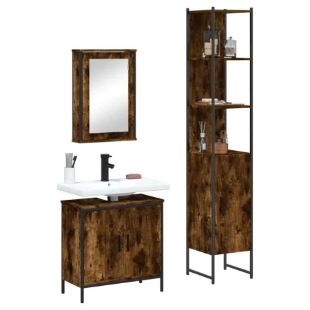 Set de muebles baño 3 pzas madera contrachapada roble ahumado by , Bathroom furniture - Ref: Foro24-3214802, Price: 172,88 €,...