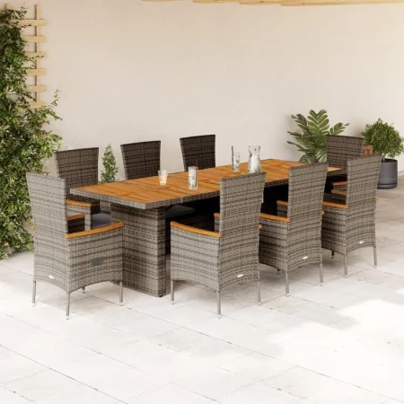 Set comedor jardín 9 pzas y cojines ratán sintético gris by , Garden sets - Ref: Foro24-3277544, Price: 927,47 €, Discount: -5%%