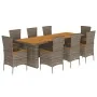 Set comedor jardín 9 pzas y cojines ratán sintético gris by , Garden sets - Ref: Foro24-3277544, Price: 927,47 €, Discount: -5%%