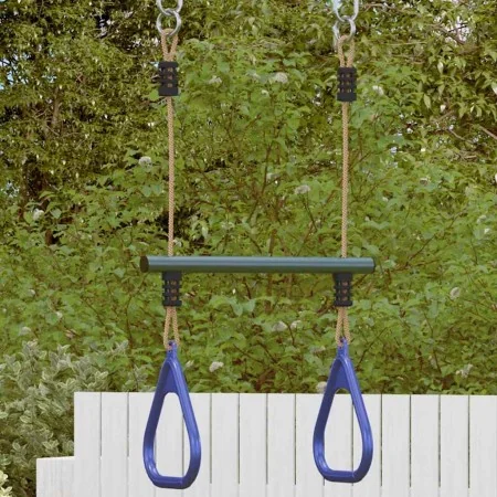 Barra trapecio con anillas de gimnasia niños acero azul y verde by , Accessories for swings and play structures - Ref: Foro24...