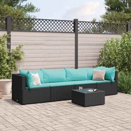 Set de muebles de jardín 5 pzas y cojines ratán sintético negro de , Conjuntos de jardín - Ref: Foro24-3308012, Precio: 327,9...