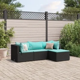 Juego de jardín con cojines 4 piezas ratán sintético negro von , Gartensets - Ref: Foro24-3308052, Preis: 253,66 €, Rabatt: -5%%