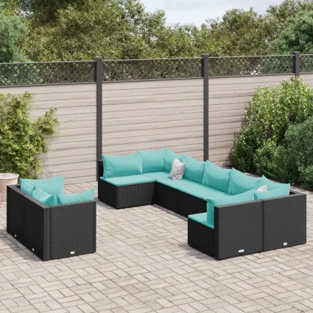 Set de sofás de jardín con cojines 9 pzas ratán sintético negro | Foro24.es | Tu tienda online para hogar, jardín y más Foro24.es