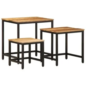 Mesas apilables 3 piezas madera maciza de mango rugosa by , Side tables - Ref: Foro24-376042, Price: 99,92 €, Discount: -5%%