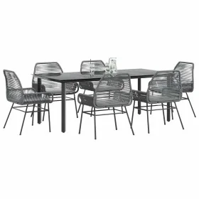 Juego comedor jardín 7 pzas cojines ratán sintético vidrio gris by , Garden sets - Ref: Foro24-3334581, Price: 533,94 €, Disc...