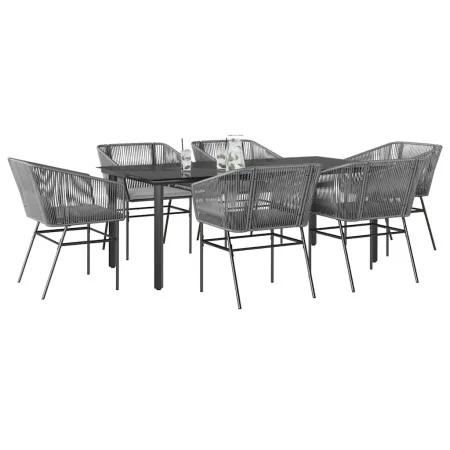 Juego comedor jardín 7 pzas cojines ratán sintético vidrio gris | Foro24.es | Tu tienda online para hogar, jardín y más Foro24.es