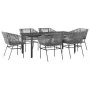Juego comedor jardín 7 pzas cojines ratán sintético vidrio gris | Foro24.es | Tu tienda online para hogar, jardín y más Foro24.es
