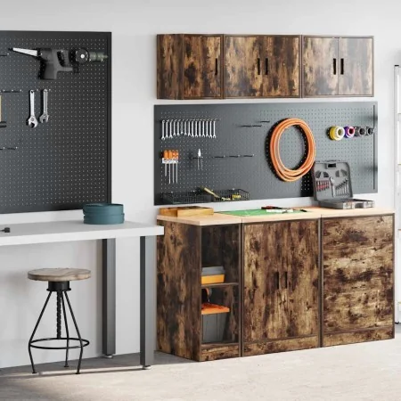 Armarios 2 uds para garaje madera ingeniería roble ahumado | Foro24.es | Tu tienda online para hogar, jardín y más Foro24.es