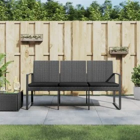Banco jardín 3 plazas cojines PP aspecto de ratán gris oscuro de , Bancos de jardín - Ref: Foro24-360214, Precio: 148,33 €, D...