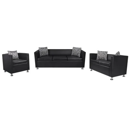Conjunto de sofás de 2 y 3 plazas y sillón de cuero artificial negro von , Sofas - Ref: Foro24-272179, Preis: 860,42 €, Rabat...
