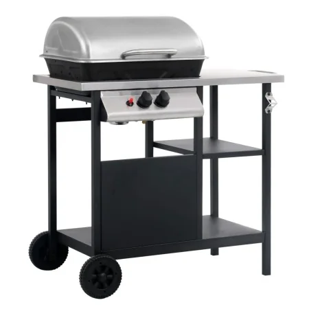Barbacoa portátil de gas con mesita 3 estantes negro y plateado | Foro24.es | Tu tienda online para hogar, jardín y más Foro24.es