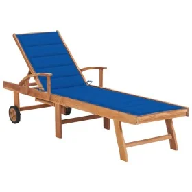 Tumbona con cojín azul royal madera maciza de teca de , Tumbonas - Ref: Foro24-3063016, Precio: 294,93 €, Descuento: -5%%