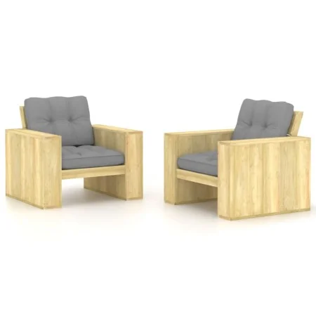 Sillas de jardín cojines 2 uds gris madera de pino impregnada by , Garden chairs - Ref: Foro24-3065790, Price: 401,04 €, Disc...