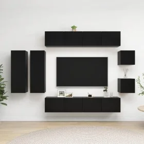 Set de muebles de salón TV 8 piezas madera ingeniería negro de , Muebles TV - Ref: Foro24-3078810, Precio: 296,27 €, Descuent...