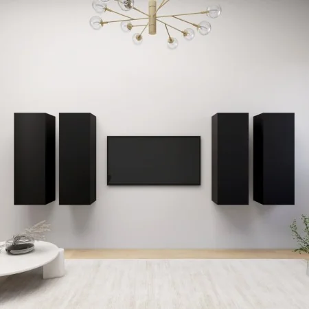 Mueble para TV 4 pzas madera de ingeniería negro 30,5x30x90 cm von , TV-Möbel - Ref: Foro24-3078846, Preis: 155,33 €, Rabatt:...