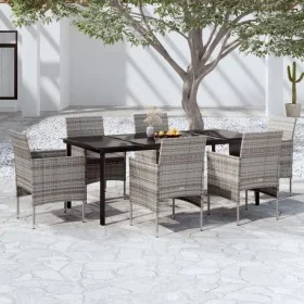 Juego de comedor de jardín 7 piezas con cojines gris y negro de , Conjuntos de jardín - Ref: Foro24-3099291, Precio: 603,85 €...