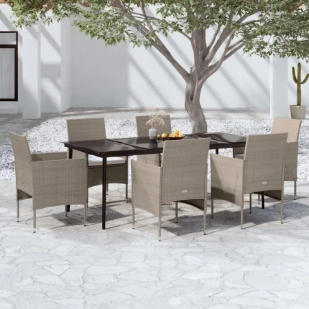 Juego de comedor de jardín 7 piezas con cojines beige y negro by , Garden sets - Ref: Foro24-3099321, Price: 578,38 €, Discou...