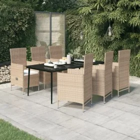 Juego de comedor de jardín 7 piezas con cojines beige de , Conjuntos de jardín - Ref: Foro24-3099459, Precio: 934,68 €, Descu...
