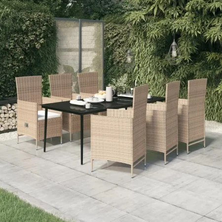 Juego de comedor de jardín 7 piezas con cojines beige von , Gartensets - Ref: Foro24-3099459, Preis: 934,68 €, Rabatt: -5%%