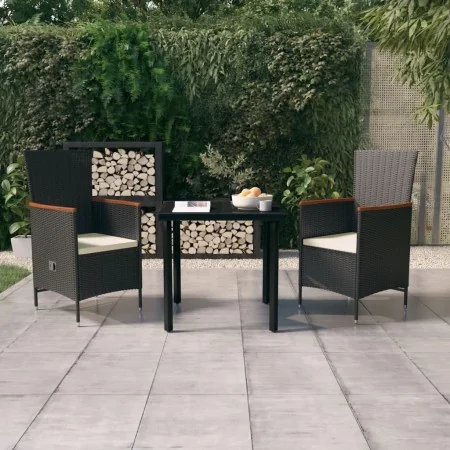 Juego de comedor de jardín 3 piezas con cojines negro by , Garden sets - Ref: Foro24-3099425, Price: 346,37 €, Discount: -5%%
