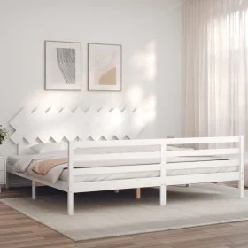 White solid wood bed frame with headboard 200x200cm by vidaXL, Beds and slatted bases - Ref: Foro24-3195307, Price: 157,12 €,...