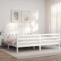 White solid wood bed frame with headboard 200x200cm by vidaXL, Beds and slatted bases - Ref: Foro24-3195307, Price: 157,12 €,...