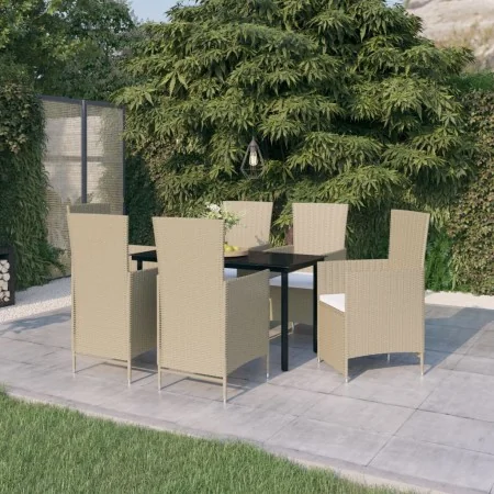 Juego de comedor de jardín 7 piezas con cojines beige by , Garden sets - Ref: Foro24-3099465, Price: 818,27 €, Discount: -5%%