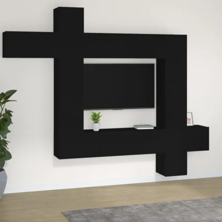 Set de muebles de TV 9 piezas madera contrachapada negro by , TV Furniture - Ref: Foro24-3114655, Price: 383,12 €, Discount: ...