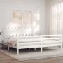 White solid wood bed frame with headboard 200x200cm by vidaXL, Beds and slatted bases - Ref: Foro24-3195307, Price: 157,12 €,...