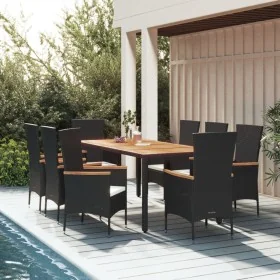 Set de comedor de jardín 9 pzas y cojines ratán