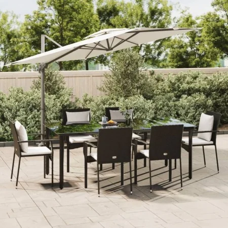 Set de comedor de jardín 7 pzas y cojines ratán sintético negro von , Gartensets - Ref: Foro24-3185111, Preis: 582,60 €, Raba...
