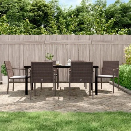 Juego comedor jardín 7 piezas y cojines ratán sintético y acero von , Gartensets - Ref: Foro24-3186965, Preis: 471,89 €, Raba...
