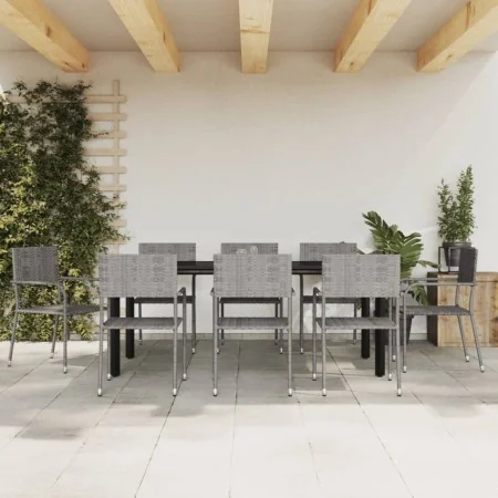 Juego de comedor jardín 9 pzas ratán sintético acero gris negro von , Gartensets - Ref: Foro24-3203303, Preis: 373,83 €, Raba...