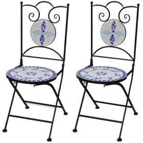 Sillas de jardín bistró plegables 2 uds cerámica azul y blanco by , Garden chairs - Ref: Foro24-41531, Price: 156,27 €, Disco...