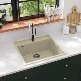 Fregadero de cocina con rebosadero granito beige de , Fregaderos - Ref: Foro24-147063, Precio: 176,51 €, Descuento: -5%%