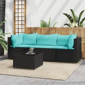 Juego de jardín con cojines 4 piezas ratán sintético negro von , Outdoor-Sofas - Ref: Foro24-319799, Preis: 235,55 €, Rabatt:...