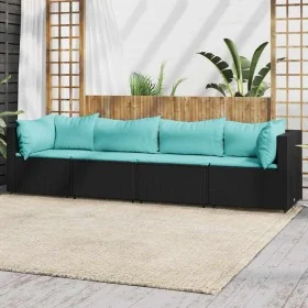 Juego de jardín con cojines 4 piezas ratán sintético negro by , Outdoor sofas - Ref: Foro24-319800, Price: 283,75 €, Discount...